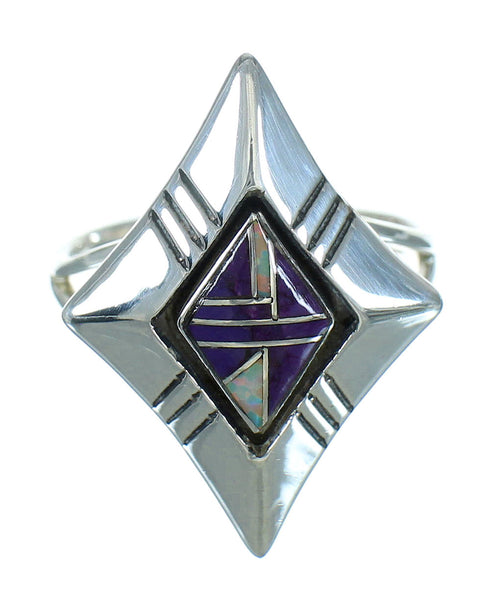 Southwestern Magenta Turquoise Opal Silver Ring Size 7 QX81465